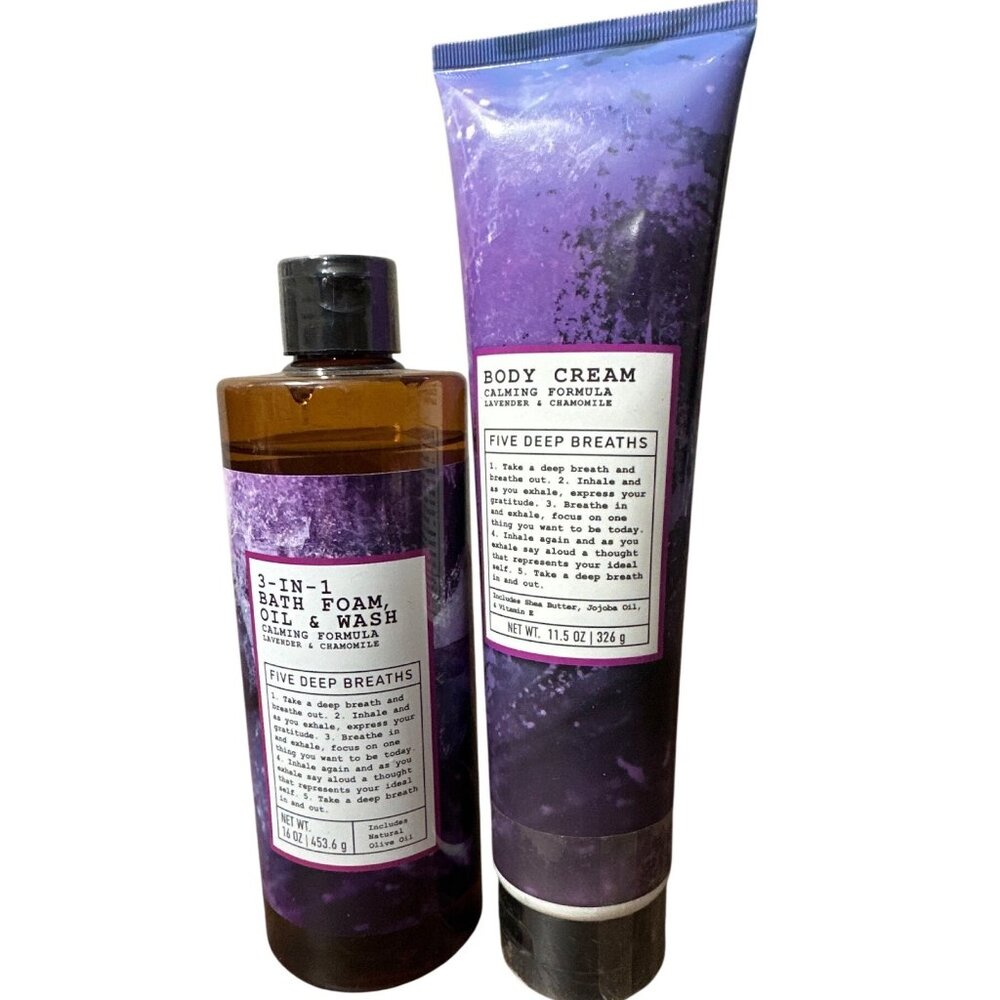 Five Deep Breaths Oil Wash & Body ody Cream Bundle Calming Lavender Chamomile